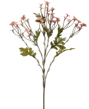 Artificial Flower Mini Daisy 61 cm lilla er en enkelt stilk med flere grene, dekoreret med små lilla lilla blomster og grønne blade, isoleret på en hvid baggrund.