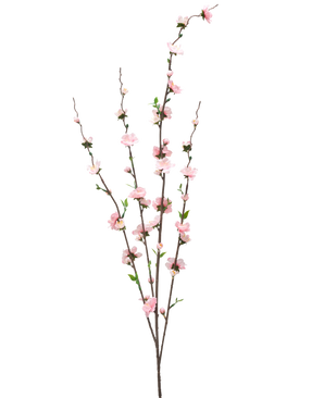 Artificial Flower Blossom 93 cm pink har tre slanke brune grene med små lyserøde blomster og grønne blade, spredt ud over stænglerne for et delikat, luftigt look mod en hvid baggrund.