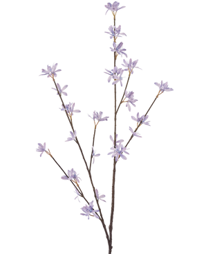 Artificial Flower Wildflowers 112 cm lilla har tre slanke brune stængler med sarte lilla blomster og smalle grønne blade, mod en almindelig hvid baggrund.