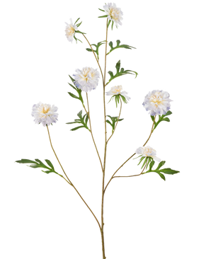 En høj kunstig stilk kaldet Artificial Flower Cornflower 112 cm lyseblå med flere grene, hver med lyseblå kornblomster og grønne blade, mod en almindelig hvid baggrund.