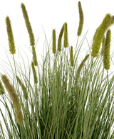 Artificial Grass Cattail Onion Grass Pot 150 cm Brandhæmmer har højt grønt kunstgræs med lange, smalle blade og luftige, cylindriske frøhoveder, afbildet på en hvid baggrund.