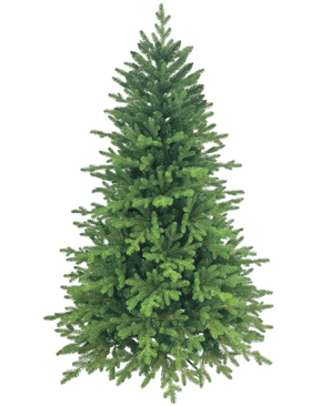 Det kunstige juletræ "Ibsen" PE/PVC er fyldigt og grønt med tætte grene mod en almindelig hvid baggrund, klar til din yndlings julepynt.
