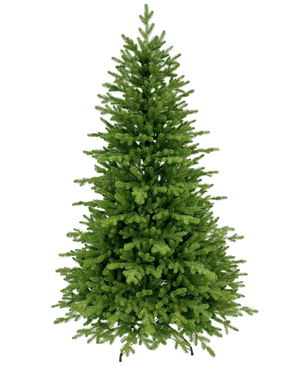 Det kunstige juletræ "Vinje" 100% PE er et frodigt, grønt kunstigt juletræ med tætte PE-grene og en symmetrisk, naturlig form, som står udekoreret mod en almindelig hvid baggrund.