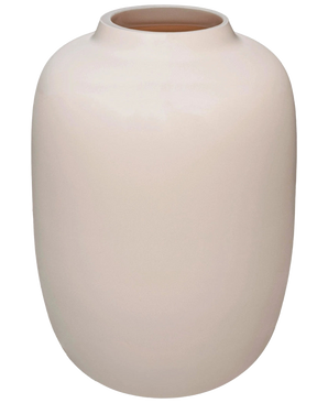Artic Beige Vase (Ø21 x H29 cm) er en glat råhvid keramikvase med en rund form og en lille udspændt åbning, afbildet på en hvid baggrund.