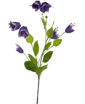 Artificial Flower Fritillary 81 cm lilla har en enkelt stilk med flere grønne blade og lilla klokkeformede blomster, afbildet på en hvid baggrund.