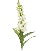 Artificial Flower Foxglove 90 cm hvid har grønne blade og hvide, plettede rørformede blomster - ideel til luksuriøs dekoration eller som en slående accent i en kunstig blomsterbuket.