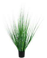 Artificial Grass Plant Onion 100 cm brandhæmmende middel har en sort potte med tætte, opretstående, slanke grønne græslignende blade, perfekt til at tilføje et moderne touch til ethvert rum.