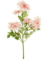 Artificial Flower Dahlia 68 cm pink har en enkelt grøn stilk med flere lys pink dahlia blomster og grønne blade, mod en almindelig hvid baggrund.