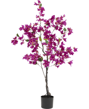 Artificial Bougainvillea 125 cm Purple har livlige lilla blomster og frodige grønne blade på flere grene, hvilket gør den til en farverig kunstig plante, der er ideel til at pifte ethvert indendørs rum op.