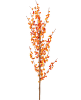 Artificial Branch Ilex 100 cm orange har en enkelt høj gren med mange små orange bær på slanke brune stængler, mod en almindelig hvid baggrund.