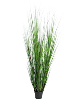 Kunstgræsplanteløg 170 cm er en høj, brandhæmmende kunstgræsplante med lange, tynde grønne blade i en kompakt sort potte, afbildet på en almindelig hvid baggrund.