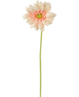 Artificial Flower Gerbera mini 47 cm blød pink er en kunstig lys pink tusindfryd med bløde, lagdelte kronblade og et gult hjerte på en lang grøn stilk, mod en almindelig hvid baggrund.