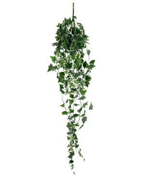 Artificial Ivy 130 cm grøn/hvid er en hængende kunstig efeuplante med lange, slæbende grønne blade og hvide kanter, afbildet mod en almindelig hvid baggrund.