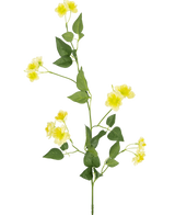 Den kunstige blomstersmørblomst 77 cm er en enkelt grøn stilk med flere grene, små gule blomster og grønne blade - ideel til at sammensætte din buket - vist på en almindelig hvid baggrund.