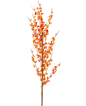 Artificial Branch Ilex 100 cm orange har en enkelt høj gren med mange små orange bær på slanke brune stængler, mod en almindelig hvid baggrund.