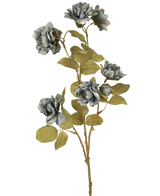 Artificial Rose Nero 68 cm blå har flere grå-blå kunstige roser med grønne blade på slanke brune stængler mod en almindelig hvid baggrund.