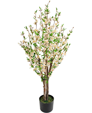 Kunstig kirsebærblomst plante 120 cm creme