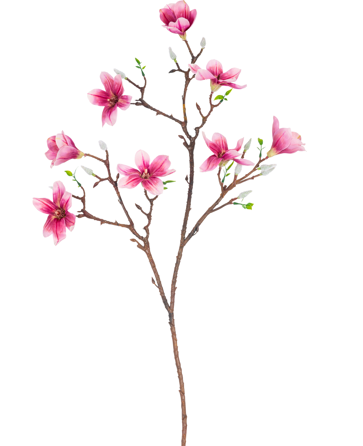 Artificial Branch Magnolia lille blomstret 89 cm pink har en gren med flere blomstrende pink magnolia blomster og grønne blade, perfekt til dekorativ brug.