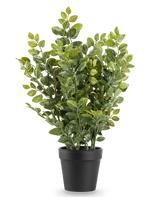 The Artificial Plant Green 35 cm er en realistisk kunstig plante i en potte med frodige grønne blade i en simpel sort potte, afbildet mod en almindelig hvid baggrund.
