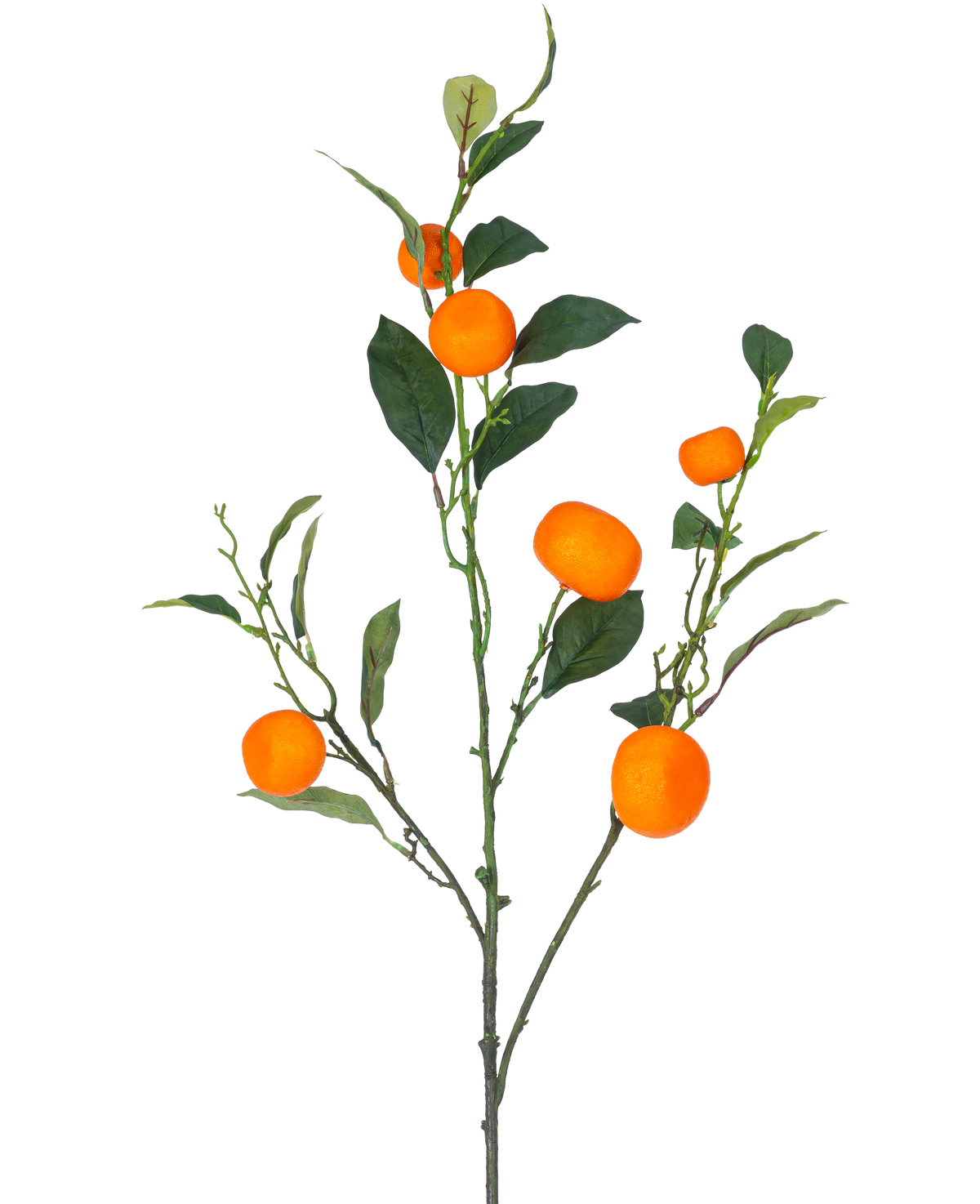 En kunstig grenmandarin 104 cm orange gren med grønne blade og levende orange mandarin-lignende frugter, mod en almindelig hvid baggrund.