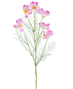 En 78 cm Artificial Flower Cosmo i creme/pink, med flere lyserøde og hvide kosmosblomster og fjergrønne blade, afbildet mod en almindelig hvid baggrund.