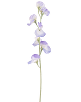 Een enkele Kunstbloem Erwt 64 cm lavendel, met meerdere delicate lichtpaarse bloesems en groene stelen, geïsoleerd op een witte achtergrond.