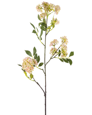 Den kunstige blomst vilde gulerod 102 cm lilla har en lang, slank stilk med bundter af små lilla blomster og grønne blade, isoleret på en hvid baggrund.