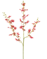 En enkelt rød kunstig blomsterorkidé 98 cm med flere grene, hver med klaser af levende blomster, mod en almindelig hvid baggrund.