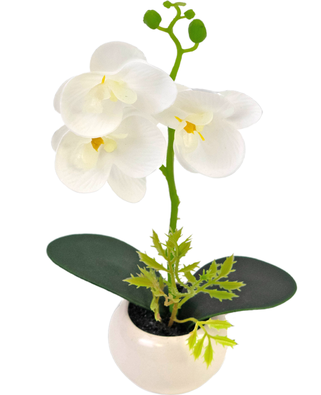 Kunstig orkidé 28 cm hvid i potte