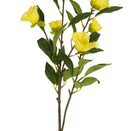 Kunstig blomst Cammellia 80 cm gul