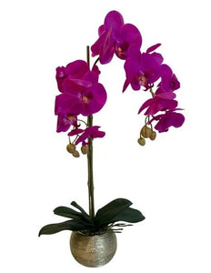 Kunstig orkidé 56 cm lilla i guldpotte
