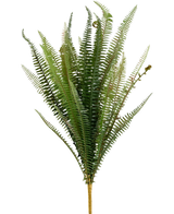 De Kunst Steek Varen 64 cm is een rechtopstaande groene kunstvaren met lange, smalle, vederachtige bladeren en een bruine stengel, tegen een effen witte achtergrond.