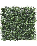Artificial Hedge Eucalyptus 50x50 cm UV er et firkantet panel med tætte, små, runde kunstige eukalyptusblade, tæt pakket for et levende og naturligt look, perfekt til at skabe frodige lodrette haver eller dekorative vægge indendørs eller udendørs.