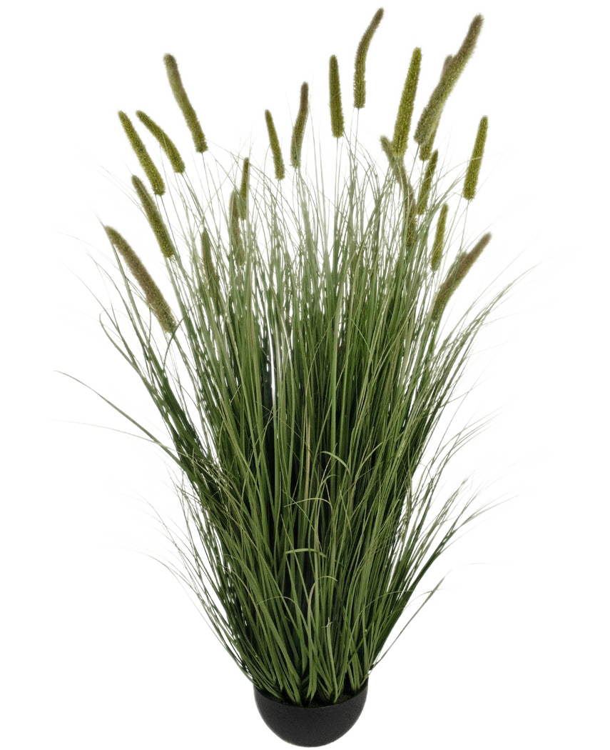 Artificial Grass Cattail Onion Grass Pot 150 cm brandhæmmende har naturtro, lange grønne blade og høje frøhoveder i en kompakt sort potte, hvilket gør den til en slående kunstgræsplante til ethvert rum.
