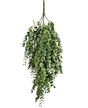 Den kunstige hængende planteeukalyptus 76 cm har tætte, overlappende kunstige eukalyptusblade med runde og ovale former, perfekt til at tilføje grønt til ethvert rum.