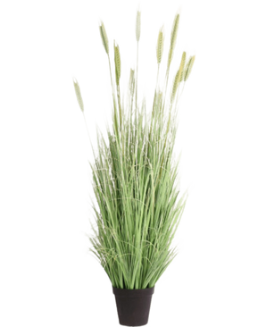 Artificial Gras Plant Green 180 cm brandhæmmende middel har lange, slanke grønne blade og hvedelignende ører i en sort potte - ideel til stilfuld indretning og ekstra sikkerhed.