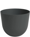 Plantekassen Havanna Ø20cm x H17cm er en almindelig, mørkegrå, rund plastkasse med glatte sider og en mat finish, vist mod en hvid baggrund.