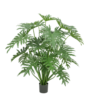 En kunstig plante Philodendron 125 cm med store, grønne, dybt spaltede blade mod hvid baggrund.