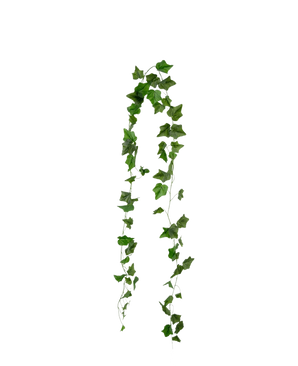 Artificial Ivy Garland 180 cm grøn har spidse grønne efeublade, der hænger i to tråde mod en almindelig hvid baggrund.