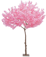 The Artificial Tree Cherry Blossom Pink 270 cm er et højt kunstigt juletræ med en slank brun stamme og tætte klaser af levende lyserøde blomster mod en almindelig hvid baggrund.