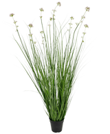Kunstgræs Porreblomstløg Græspotte 120 cm brandhæmmende middel har lange grønne græslignende blade og lange stængler med lyslilla blomsterklaser, perfekt til at tilføje naturtro grønt til ethvert rum.