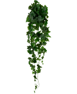 Den Artificial Ivy 105 cm grønne har tætte grønne blade, der falder ned, hvilket skaber en frodig, slæbende efeueffekt mod en almindelig hvid baggrund.
