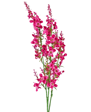 Artificial Flower Catnip 75 cm pink har en stilk af levende lyserøde kunstige blomster med grønne blade, isoleret på en hvid baggrund.