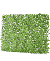 Artificial Hedge Ivy Extendable 200x100 cm er et rektangulært kunstigt grønt bladpanel på et gitter, designet til at ligne en grøn hæk eller privatskærm, afbildet på en hvid baggrund.