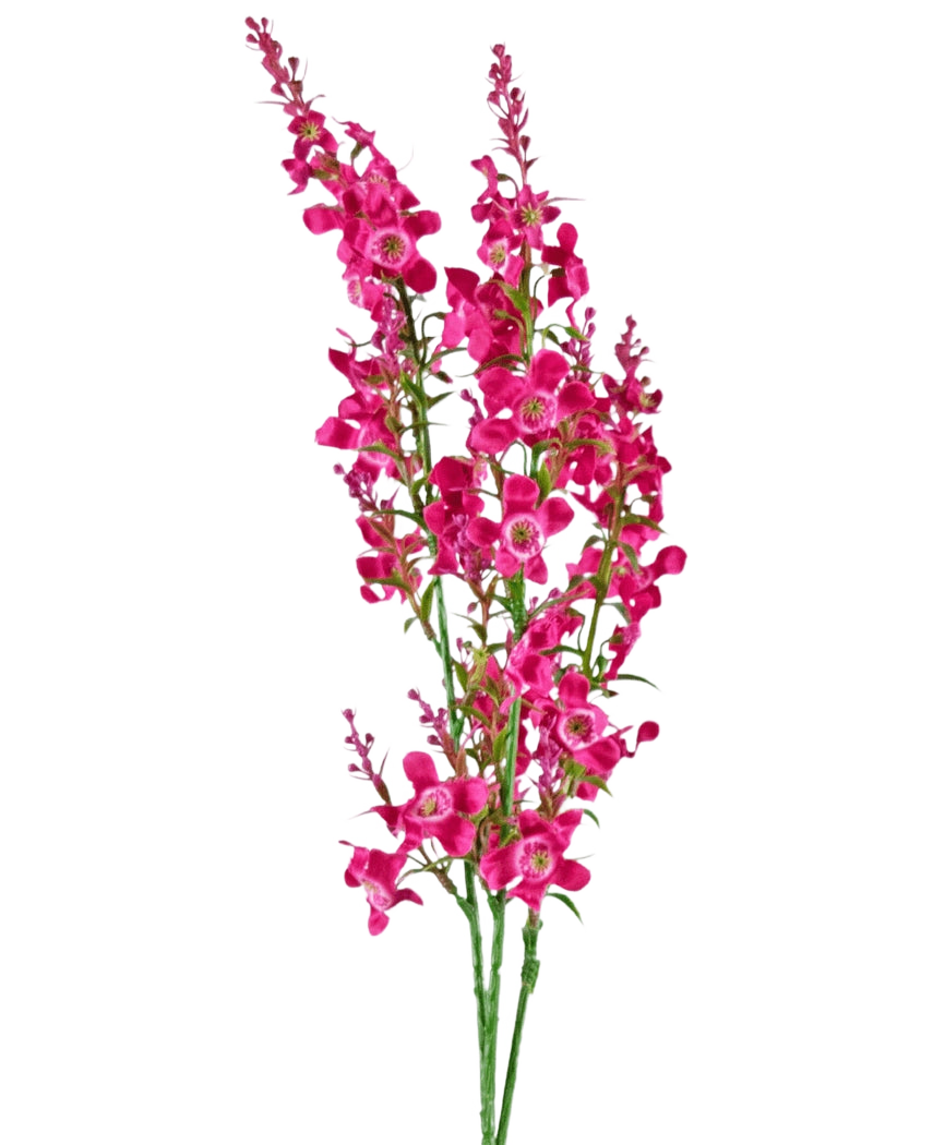 Artificial Flower Catnip 75 cm pink har en stilk af levende lyserøde kunstige blomster med grønne blade, isoleret på en hvid baggrund.