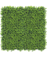 Kunstig hæk Cupressus 50x50 cm UV: Et tæt, levende grønt kunstigt hækpanel set fra oven på en hvid baggrund, ideel til at skabe realistiske plantevægge.