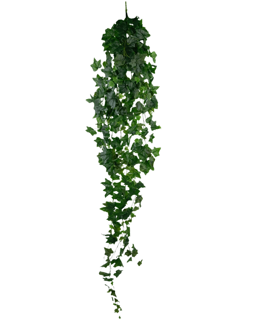 Artificial Ivy 180 cm green er en enkelt kunstig grøn efeu med tætte, spidse blade, der hænger lodret mod en almindelig hvid baggrund.